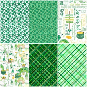 Lucky Gnomes, St. Patricks Day, Shamrocks, Gold Coins, Rainbow, 4 Leaf Clover Plaid! 100% Cotton Fabrics! 6 Styles