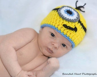 baby minion hat bow newborn photo prop 