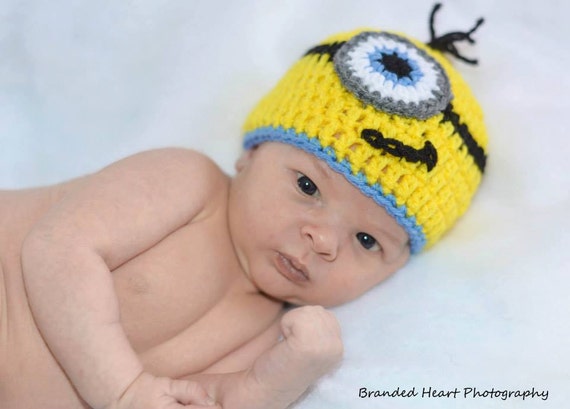 Gorro de Minion, sombrero de Minion, sombrero de Minion de ganchillo,  sombrero de Minion bebé, sombrero