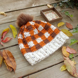 Fall Plaid Hat, Plaid Fall Hat, Plaid Autumn Hat, Plaid Autumn Beanie, Autumn Plaid Hat, Fall Checkered Hat, Orange Plaid Hat image 3