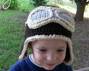 Aviator Hat, Crochet Aviator Hat, Crochet Flyboy Hat, Aviator Pilot Hat, Aviator Photo Prop, Aviator Baby Nursery, Aviator Baby Shower Gift
