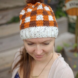 Fall Plaid Hat, Plaid Fall Hat, Plaid Autumn Hat, Plaid Autumn Beanie, Autumn Plaid Hat, Fall Checkered Hat, Orange Plaid Hat image 2