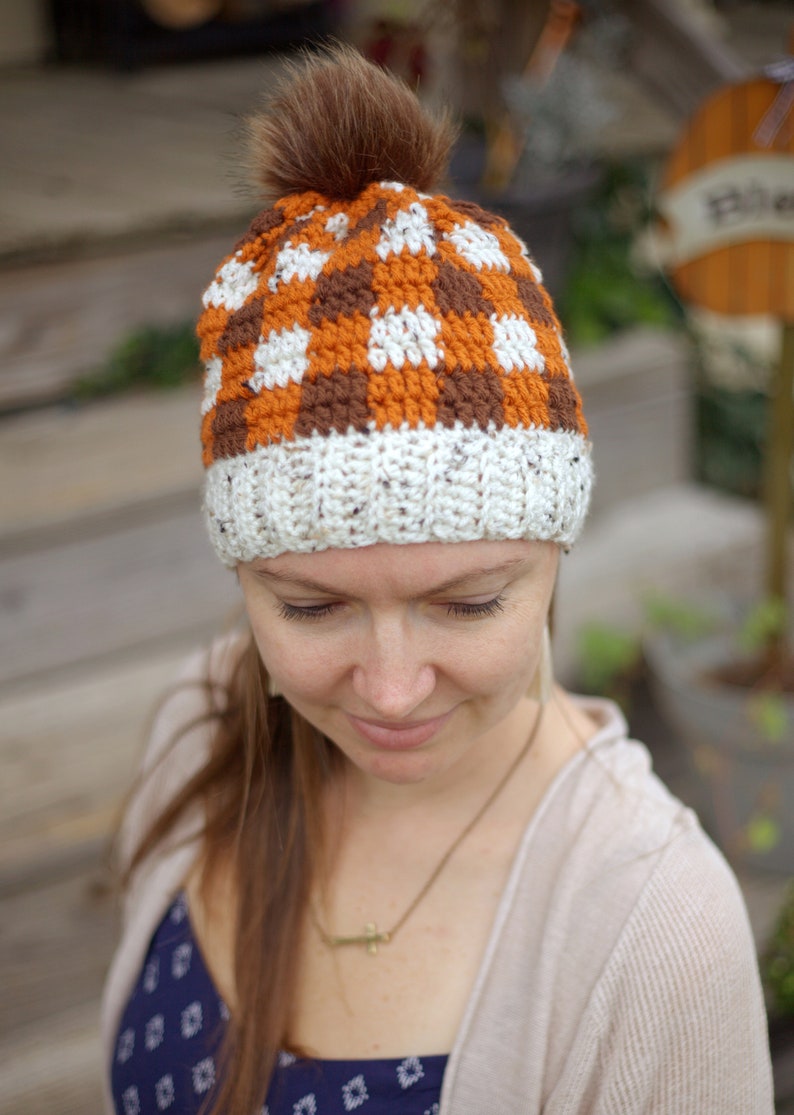 Fall Plaid Hat, Plaid Fall Hat, Plaid Autumn Hat, Plaid Autumn Beanie, Autumn Plaid Hat, Fall Checkered Hat, Orange Plaid Hat image 2