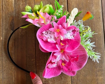 Tropical Tiki Pink Orchids Swizzle Stick Flower Crown