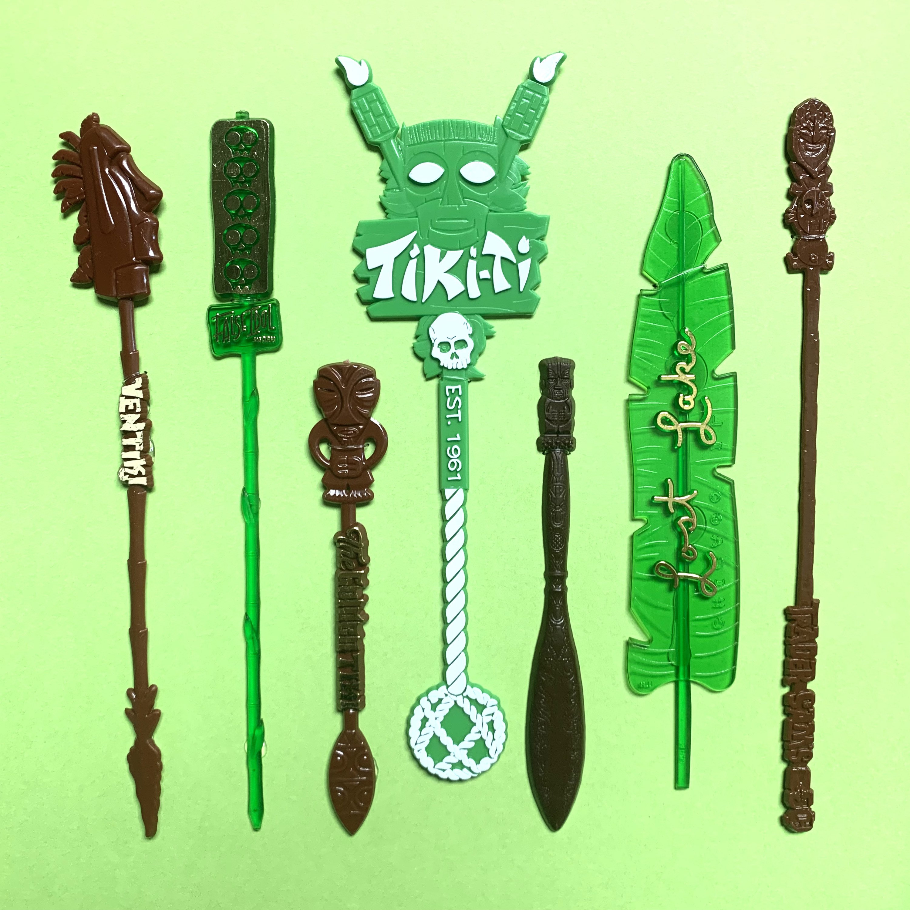 Tiki Art Swizzle Sticks Display Lime Green Etsy