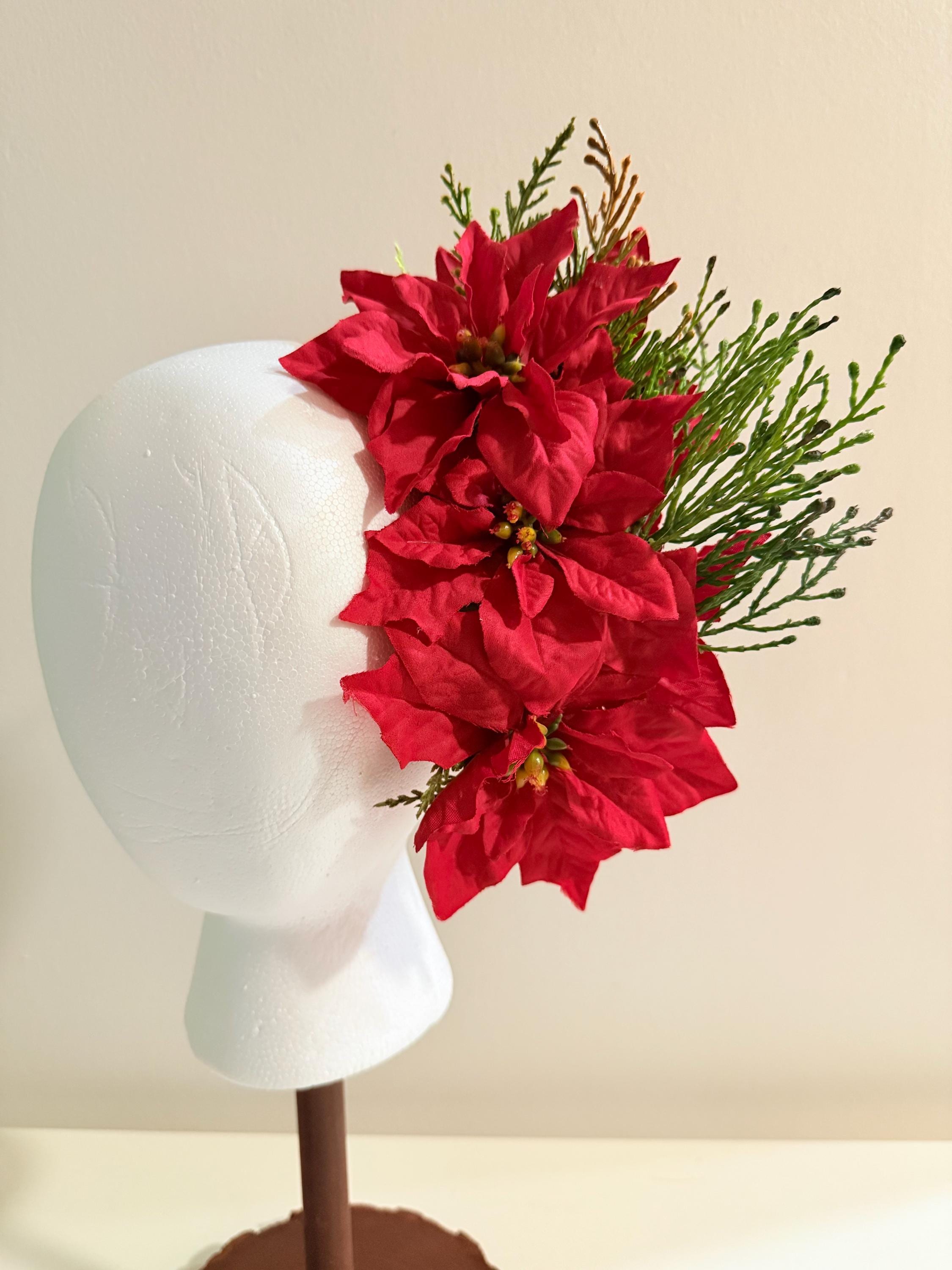 Teal & Gold Poinsettia Hair Flower Fascinator Clip Holiday Pinup Rockabilly Tiki Had the honor of making @cherrygirlbakeshoppe2 a wedding  main image 2