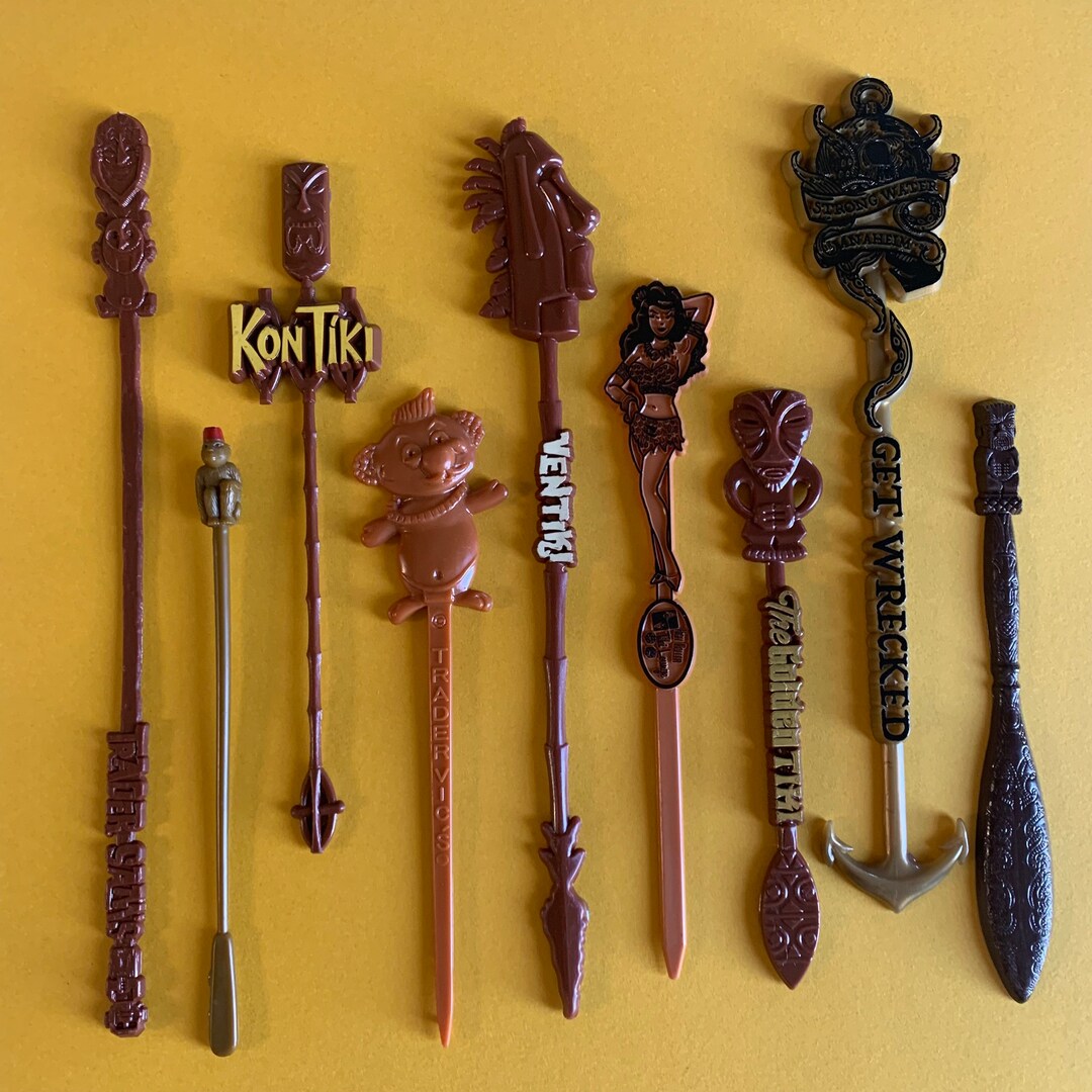 Tiki Bar Art Swizzle Stick Display Warm Mustard Wood Etsy