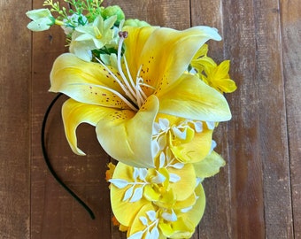 Tropical Tiki Flower Crown Yellow Lilly and Orchids