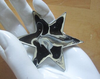 Huge Vintage Swirled Enamel Star Brooch with Metal base and surround