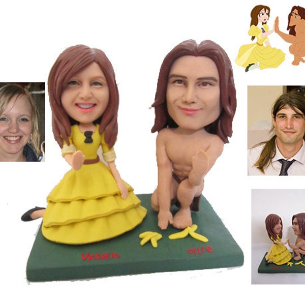 Tarzan and Jane handmade wedding cake topper