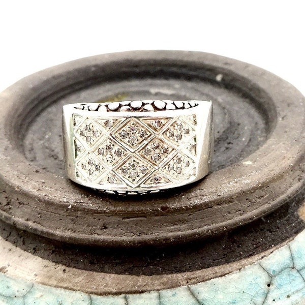 MICHAEL DAWKINS RING 925 Sterling Silver Pave' Diamond Lattice Ring Sz 6 1/4 Vintage