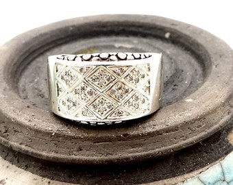 MICHAEL DAWKINS RING 925 Sterling Silver Pave' Diamond Lattice Ring Sz 6 1/4 Vintage