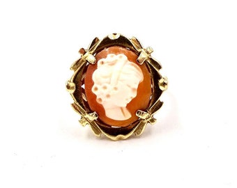 ANTIQUE CAMEO RING 10K Yellow Gold Art Deco Era Carved Shell Cameo Sz 5 1/2 Ring W13