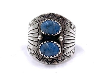 Vintage STERLING TURQUOISE RING Sterling Silver Double Blue Turquoise Southwestern Style Carolyn Pollack Relios