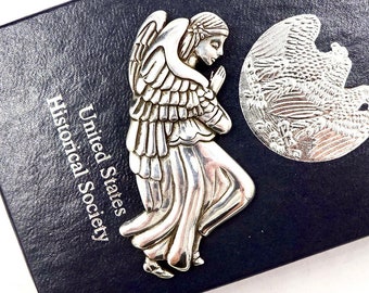 GUARDIAN ANGEL PENDANT Sterling Silver DeMatteo Hand & Hammer Ornament Pendant Vintage Circa 1999 United States Historical Society