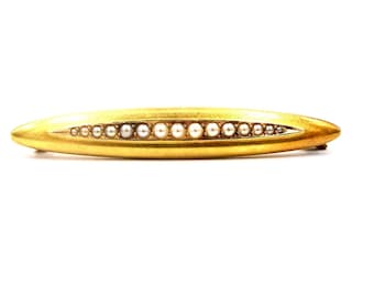 ANTIQUE VICTORIAN PIN Brooch 14K Yellow Gold Seed Pearls Bar Pin Brooch Vintage E225