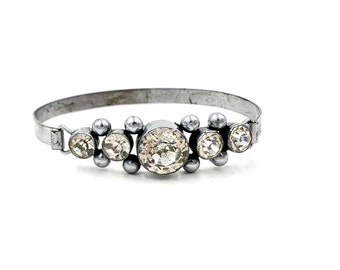 Vintage CZECH RHINESTONE BRACELET Silver Tone Tension Bangle 12 mm Foil Back Rhinestone E491