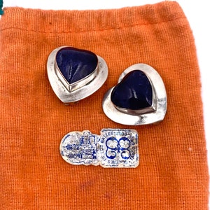 Vintage Los Ballesteros sterlingzilveren lapis lazuli-hartoorbellen