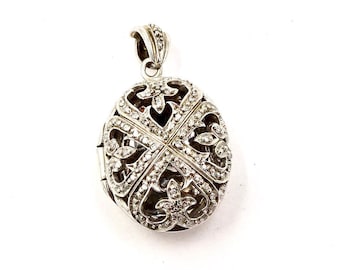 DIAMOND LOCKET PENDANT Sterling Silver Edwardian Revival Diamond Encrusted by Chuck Clemency Vintage Retired