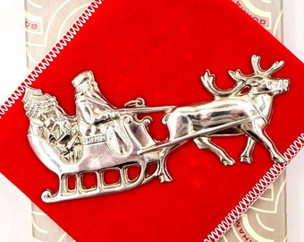 Vintage GORHAM CHRISTMAS ORNAMENT 1978 Sterling Silver Santa in the Sleigh Christmas Tree Ornament American Heritage Collection