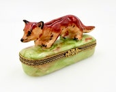 Vintage LIMOGES TRINKET BOX - France Porcelain - Hand Painted Peint Main - Red Fox Hunting Equestrian Steeplechase Horse - Chamart