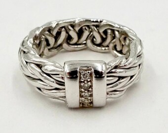 1940s to1950s Vintage White Gold 14k with 3 diamonds Wedding Band Size 7 to 7.5 4g AK Maker