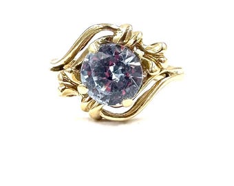 Vintage Art Deco 14k Yellow Gold Blue Topaz Ring - Size 5.75