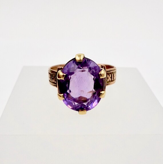 ROSE GOLD RING 10k Rose Gold Amethyst Sz 6 Antiqu… - image 3