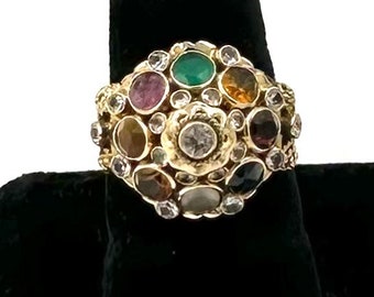 Vintage 14K Gold THAI PRINCESS MOGUL Ring Multi Gemstone Harem Ring Sz 5 1/2 E543