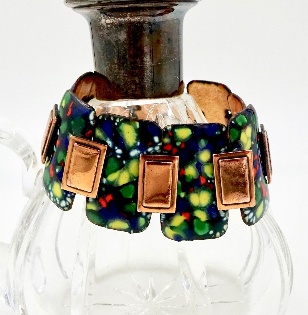 COPPER ENAMEL BRACELET Primary Colors Enamel on Copper Panel Link