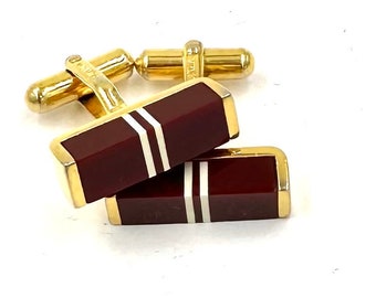 AUSTRIA BAKELITE CUFFLINKS Gold Tone Classic Red & White Cuff Links Vintage Retro Unisex