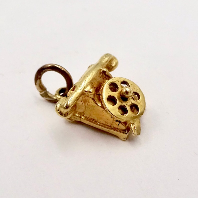 585 14k Yellow Gold Movable Figural Old Fashioned Dial Telephone GOLD TELEPHONE CHARM Pendant Charm for Bracelet