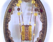 Vintage CZECH GLASS NECKLACE Art Deco Era Facet Cut Citrine Yellow Czech Glass Bead Gold Tone Necklace 18.5" Long