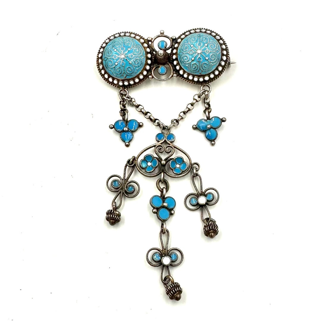 Antique NORWEGIAN ENAMEL SOLJE Pin Brooch Sterling Silver Wedding Rare ...