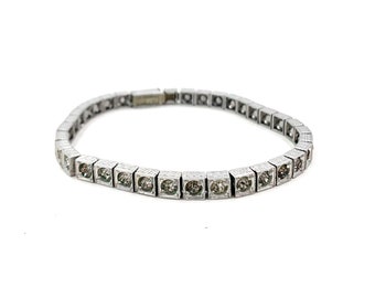 Vintage ART DECO BRACELET Silver Tone Foil Back Paste Rhinestones Line Tennis Style Bracelet By Patria E495