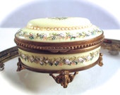 Antique JEWELED ENAMEL BOX Hand Painted Jeweled Bronze Footed Trinket Box Casket French or Austrian 19th Century