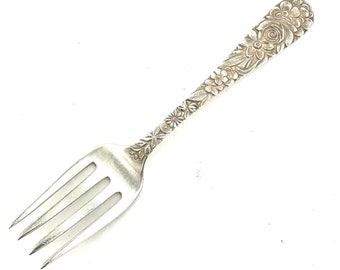 Antique STERLING BABY FORK S. Kirk & Son 925 Sterling Silver Repousse Pattern, Infant Toddler Feeding Boy or Girl