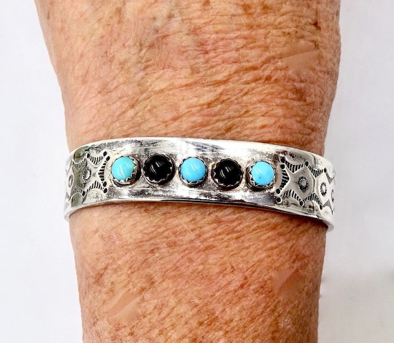 Opal Paquin Vintage Laguna Native American Zuni Green Turquoise Sterling Silver Bracelet Opal Paquin Vintage Laguna Native American Zuni Green Turquoise Sterling Silver Bracelet