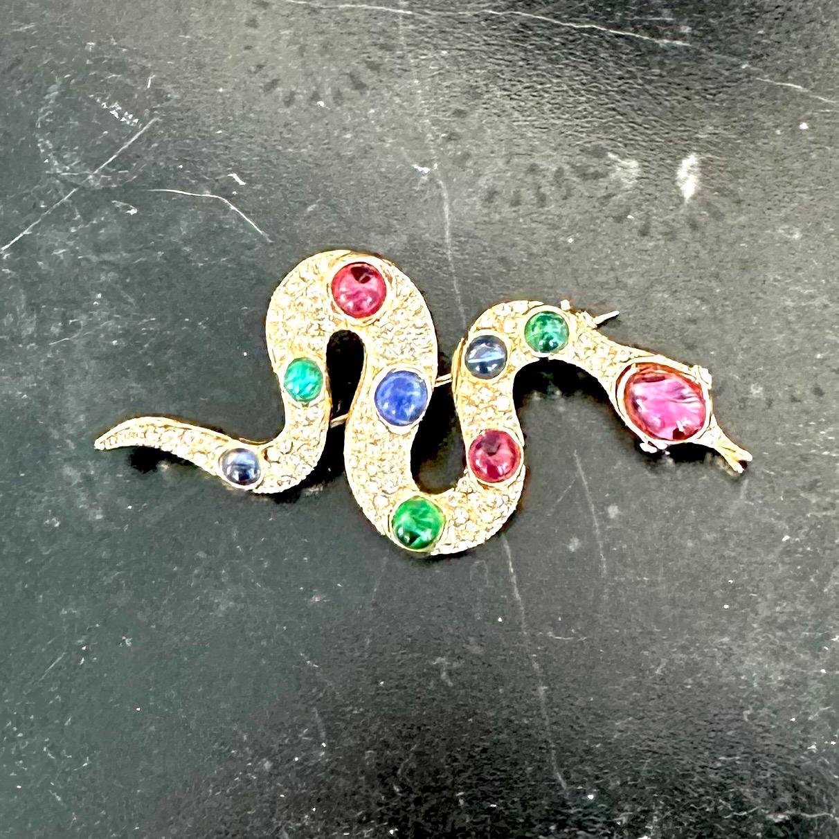 CHRISTIAN DIOR BROOCH Pin Gold Plated Clear Rhinestone