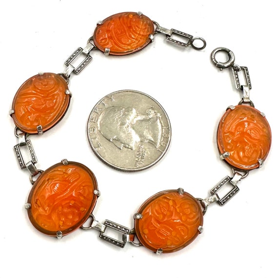 Antique CHINESE CARNELIAN BRACELET Sterling Silve… - image 6