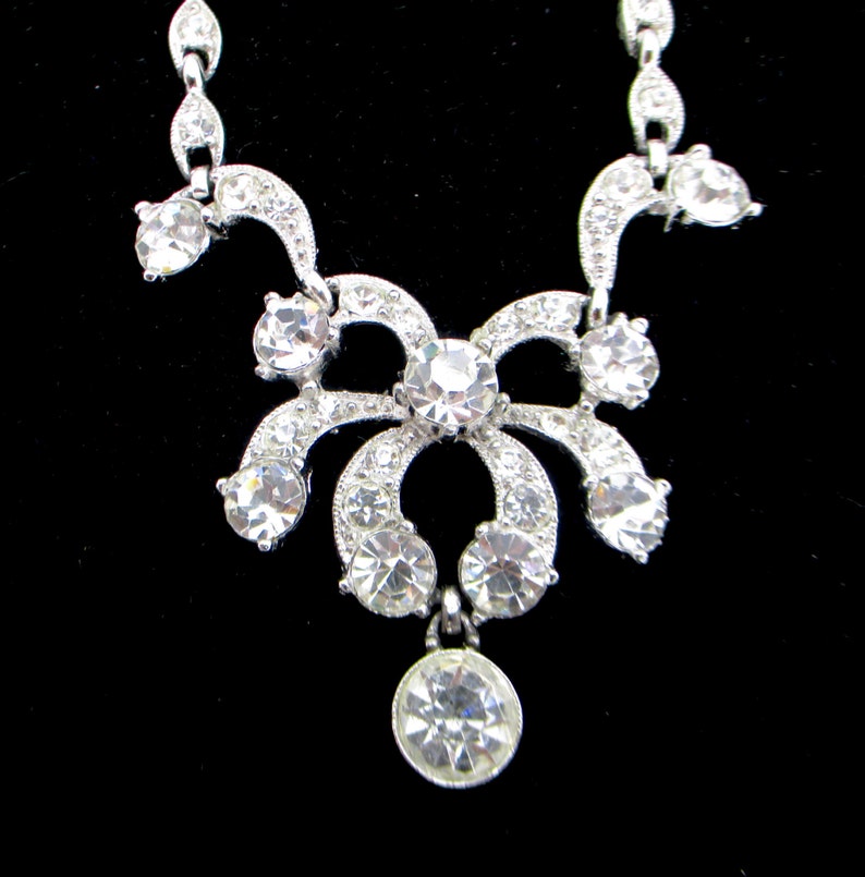 DESIGNER RHINESTONE NECKLACE Rhodium Plated Silver Tone Etsy
