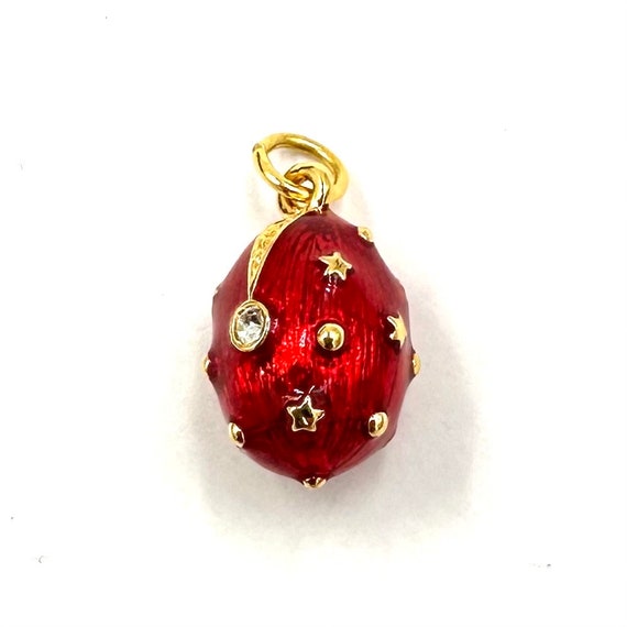 Vintage FABERGE STYLE EGG Charm Pendant Red Ename… - image 8