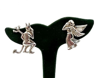 ORECCHINI IN ARGENTO STERLING - Angelo e diavolo che sussurrano a Taxco, Messico - Argento Sterling 925 - Vintage antico