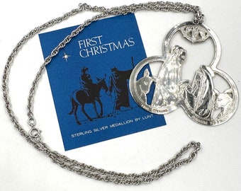 Vintage LUNT STERLING MEDALLION First Christmas 1975 in Sterling Silver Pendant Ornament Keepsake