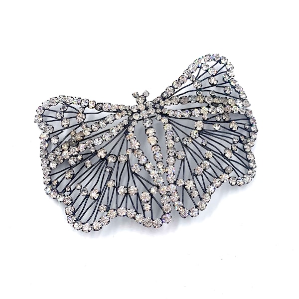 Rare PASTE RHINESTONE BROOCH Pin Japanned Clear Rhinestone Butterfly Hair Dress Pin Magnificent Victorian Brooch E509
