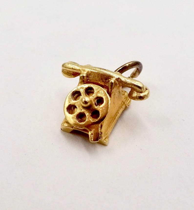 585 14k Yellow Gold Movable Figural Old Fashioned Dial Telephone GOLD TELEPHONE CHARM Pendant Charm for Bracelet