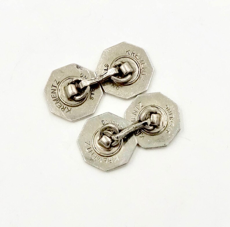 STERLING ENAMEL CUFFLINKS 925 Sterling Silver Pale Green Guilloche Enamel Cuff Links Vintage Krementz