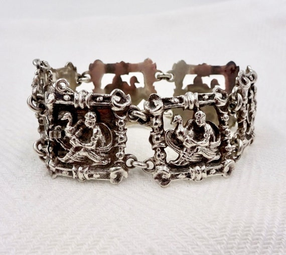 STERLING SILVER BRACELET Byzantine Victorian Revi… - image 1