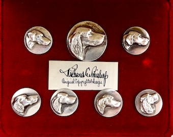 6x Vintage Metal Rabbit/Fox and Hound Buttons 19mm 
