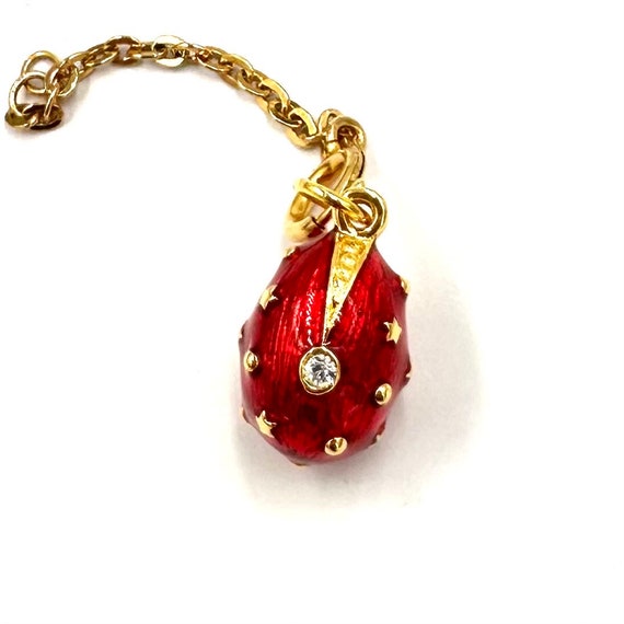 Vintage FABERGE STYLE EGG Charm Pendant Red Ename… - image 1